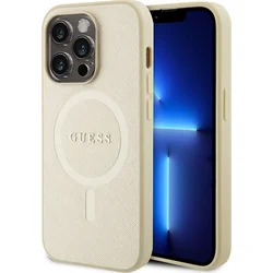 Guess PU Saffiano MagSafe zadný kryt pre iPhone 15 Pro Beige