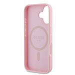 Guess PU zrnitý klasický zadný kryt MagSafe s logom pre iPhone 16 Pink