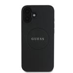 Guess PU zrnitý klasický zadný kryt MagSafe s logom pre iPhone 16 Plus Black