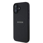 Guess PU zrnitý klasický zadný kryt MagSafe s logom pre iPhone 16 Plus Black