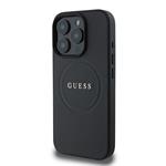 Guess PU zrnitý klasický zadný kryt MagSafe s logom pre iPhone 16 Pro Max Black
