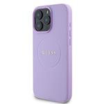 Guess PU zrnitý klasický zadný kryt MagSafe s logom pre iPhone 16 Pro Max Purple