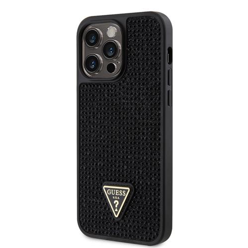 Guess Rhinestones Triangle Metal Logo Kryt pro iPhone 14 Pro Max Black