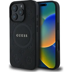 Guess Saffiano Peony Stamp MagSafe zadný kryt pre iPhone 16 Pro Black