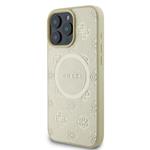 Guess Saffiano Peony Stamp MagSafe zadný kryt pre iPhone 16 Pro Gold