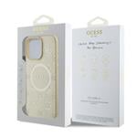 Guess Saffiano Peony Stamp MagSafe zadný kryt pre iPhone 16 Pro Max Gold