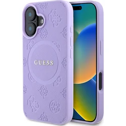 Guess Saffiano Peony Stamp MagSafe zadný kryt pre iPhone 16 Purple