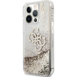 Guess TPU Big 4G Liquid Glitter Gold Zadní Kryt pro iPhone 13 Pro Max Transparent