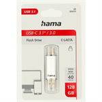 Hama Flash Pen Laeta, USB-C/USB-A 3.1, 128 GB, 40 MB/s, strieborná