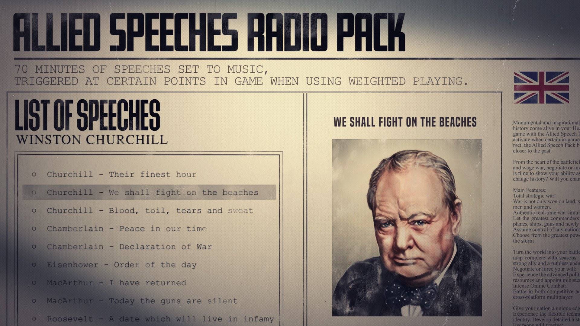 Hearts of Iron IV Allied Speeches Pack elektronická licence