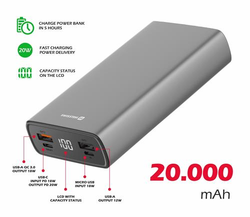 Hliníková powerbanka SWISSTEN 20000mAh