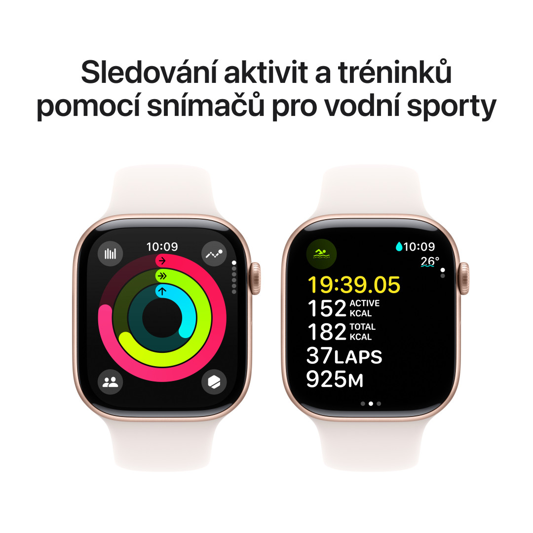 Hliníkové puzdro Apple Watch Series 10 GPS 42 mm v ružovo-zlatej farbe so svetloružovým športovým remienkom - S/M (MWWH3QC/A)