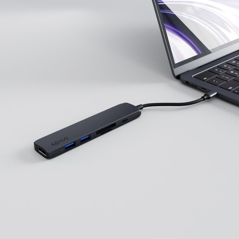 Hliníkový rozbočovač Epico 6v1 | 100W USB-C PD | tmavý atrament |
