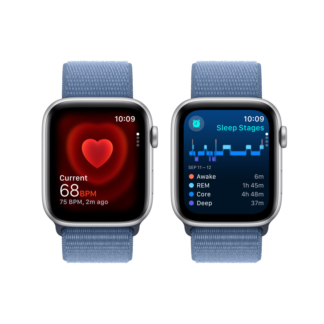 HOD GPS MTP Apple Watch SE 44mm Stříbrný hliník s ledově modrým provlékacím sportovním řemínkem