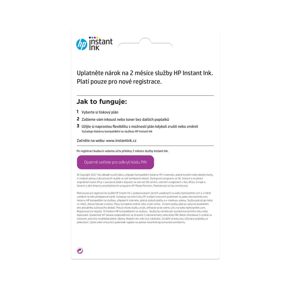 HP Instant Ink - 2 měsíce (registrační karta)