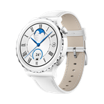Huawei Watch GT3 Pro 43 mm, strieborný rámček, biele keramické puzdro, biely kožený remienok