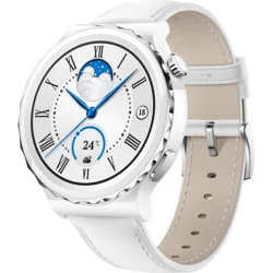 Huawei Watch GT3 Pro 43 mm, strieborný rámček, biele keramické puzdro, biely kožený remienok