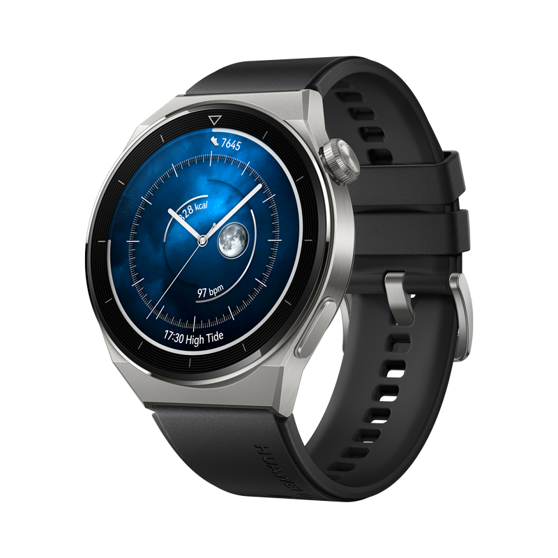 Huawei Watch GT3 Pro 46 mm, Light Titanium Case + Black Fluoroelastomer Strap