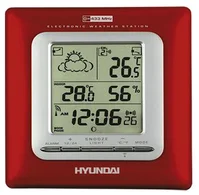 Hyundai Meteostanice WSC 1909R, červená, předpověď počasí, budík, hodiny, kalendář, venkovní čidlo