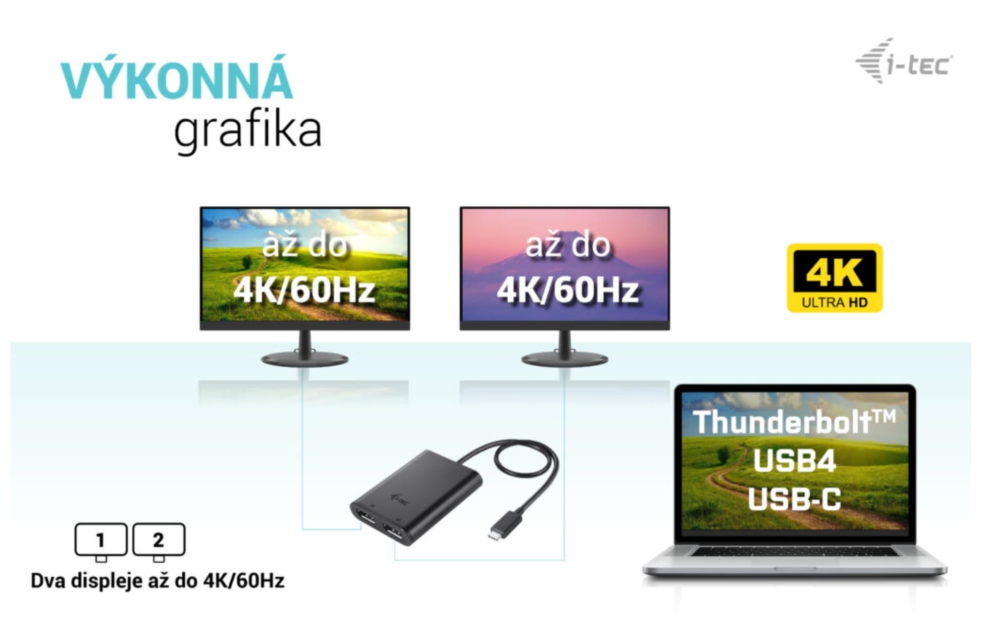 i-tec USB-C Dual 4K/60Hz (single 8K/30Hz) DP Video Adapter