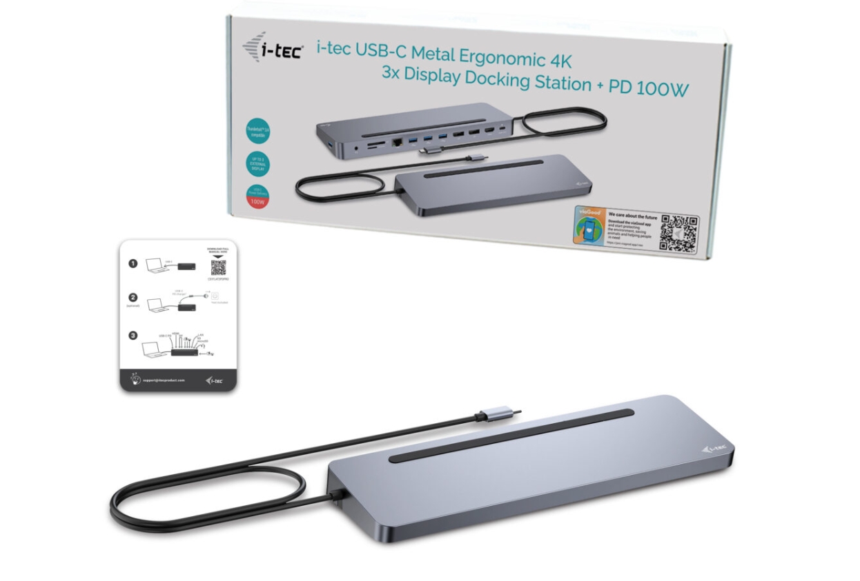 i-tec USB-C Metal Ergonomic 3x 4K Display Docking Station