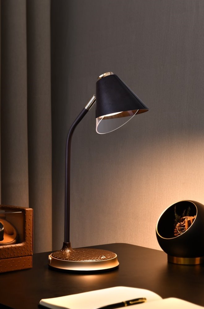 IMMAX LED stolová lampa FINCH hnedá + zlaté prvky