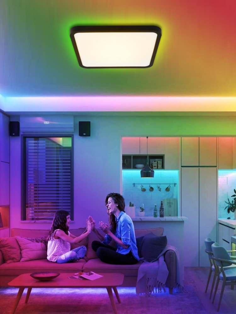 IMMAX NEO LITE TUDO SMART stropné svietidlo s RGB podsvietením 40x40cm, 50W Wi-Fi čierna, TUYA