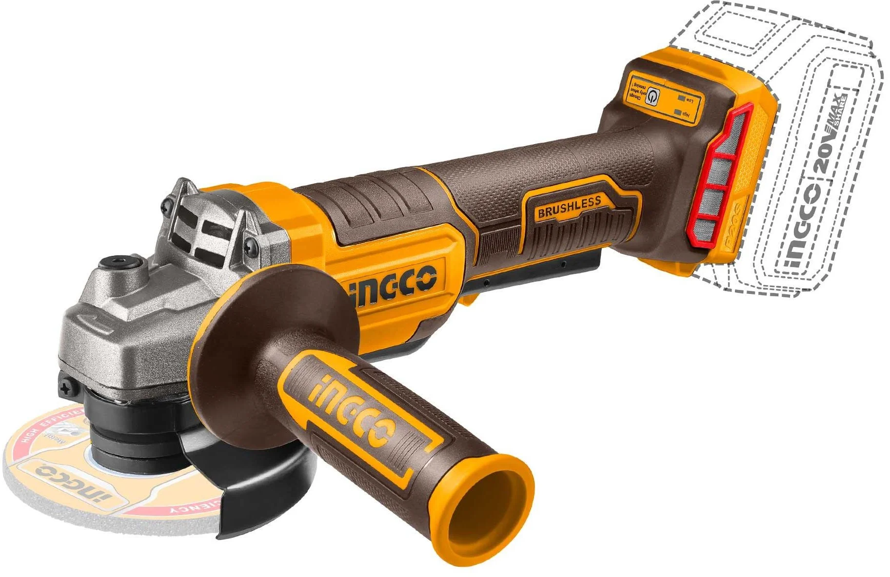 Ingco CAGLI211156 AKU uhlová brúska 115 mm bez batérie a nabíjačky