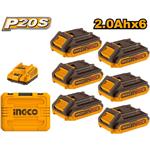 Ingco FBCLI2062 Sada nabíjačka + 6ks batérií 2,0A pre Li-ion batérie 20V