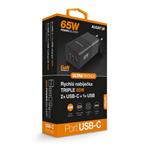 Inteligentná sieťová nabíjačka ALIGATOR GaN, Power Delivery 65 W, 2xUSB-C, 1xUSB-A, čierna
