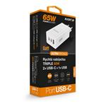 Inteligentná sieťová nabíjačka ALIGATOR GaN, Power Delivery 65W, 2xUSB-C, 1xUSB-A, biela