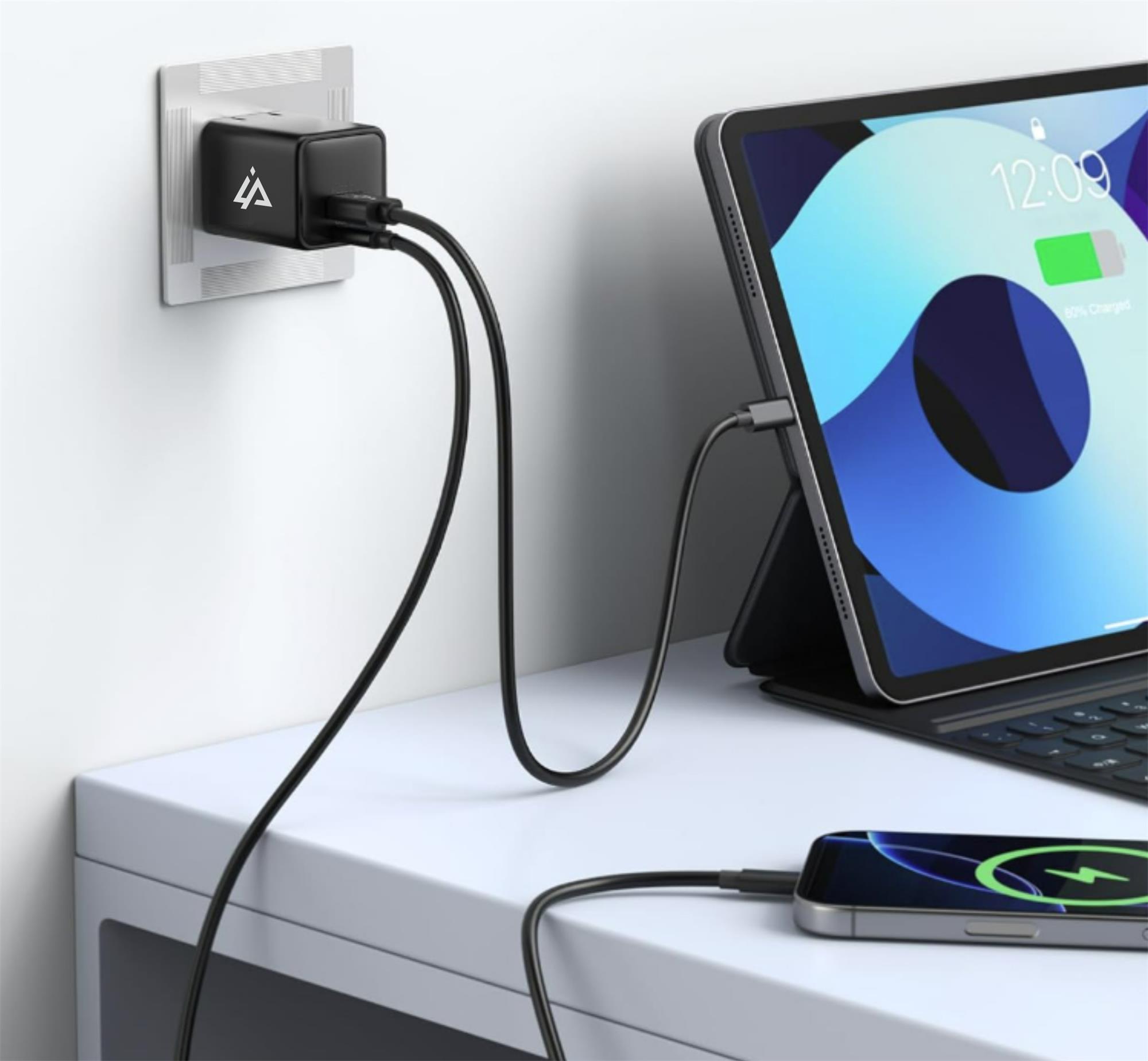 iPEAX GaN SÍŤOVÁ NABÍJEČKA 20W (USB-C + USB-A) ČERNÁ