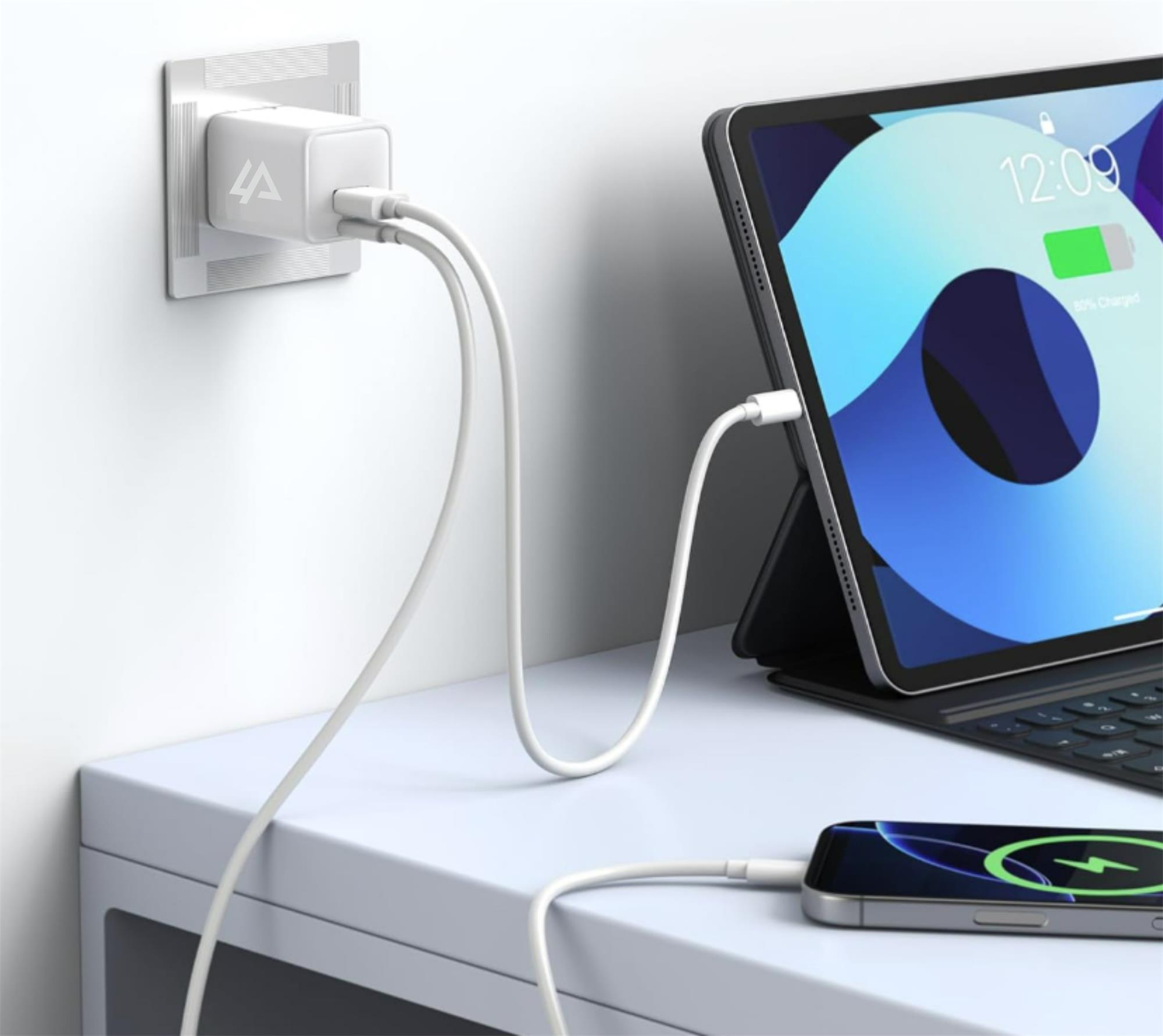 iPEAX GaN síťová nabíječka 25 W (USB-C + USB-A), bílá