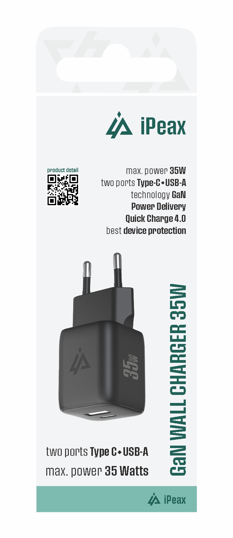 iPEAX GaN síťová nabíječka 35 W (USB-C + USB-A), černá