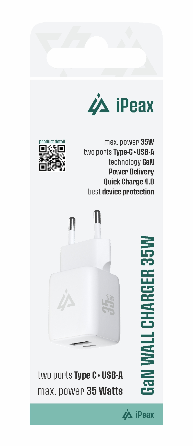 iPEAX GaN SÍŤOVÁ NABÍJEČKA 35W (USB-C + USB-A) BÍLÁ