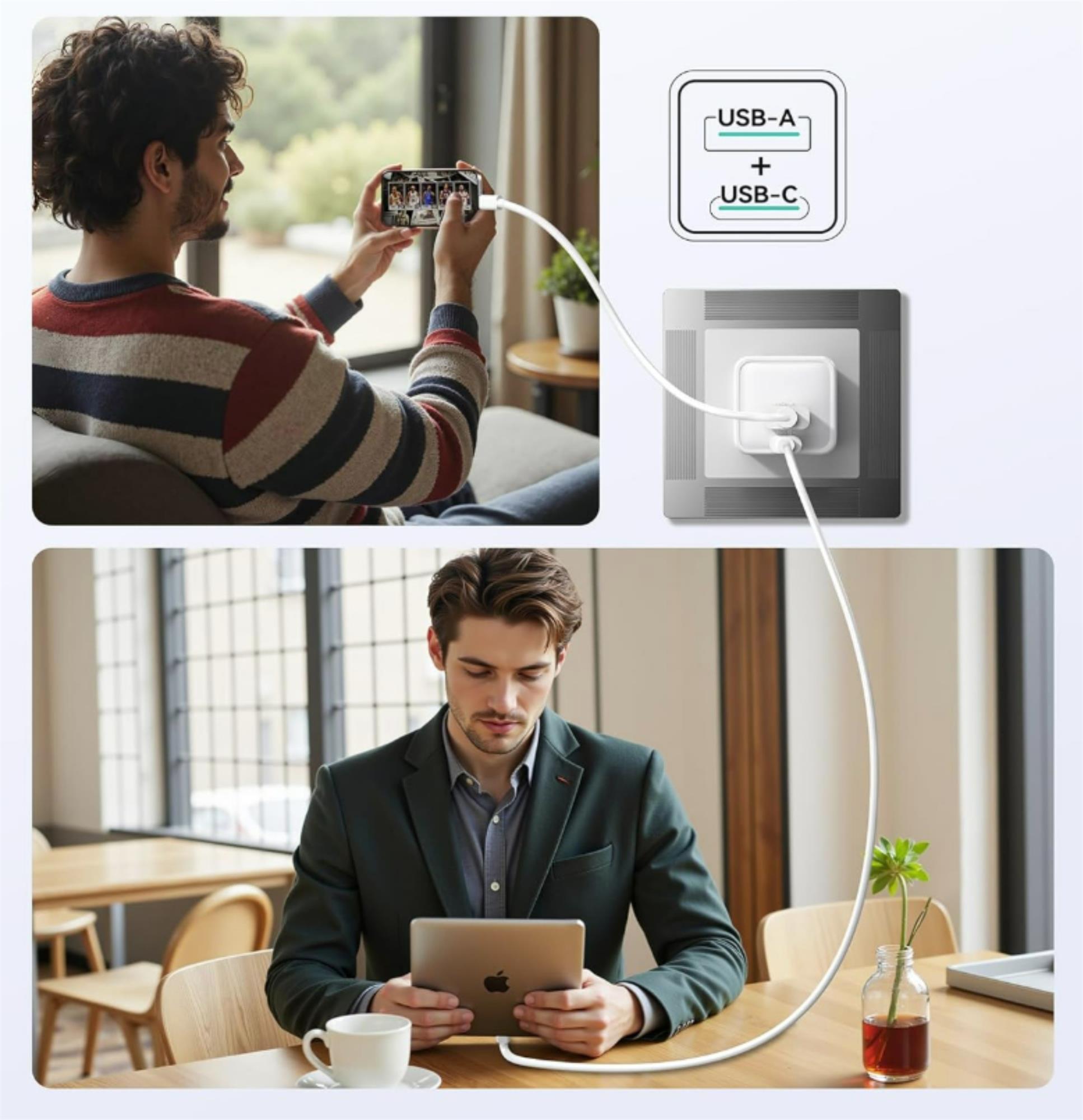 iPEAX GaN síťová nabíječka 45 W (USB-C + USB-A), bílá
