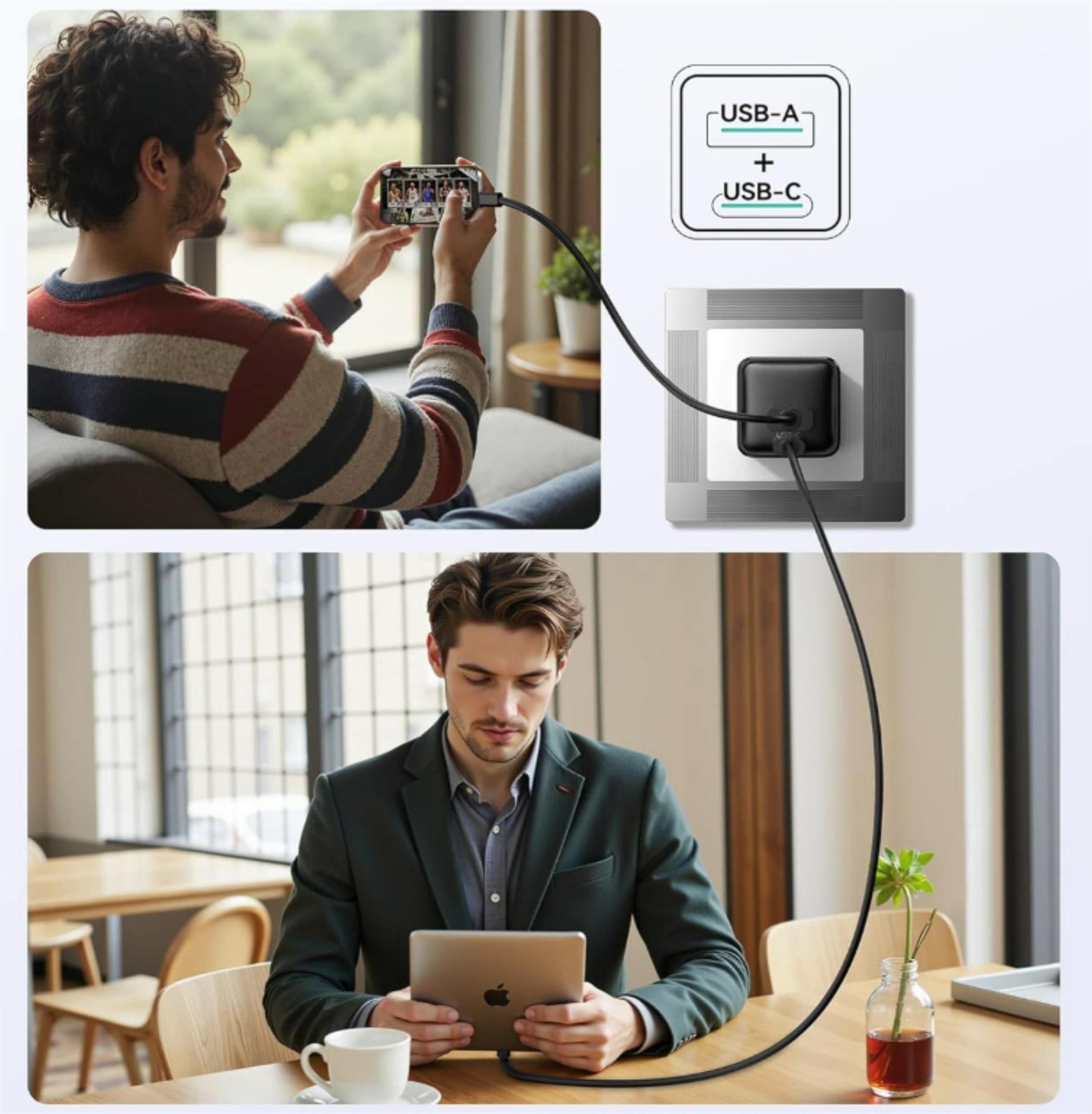 iPEAX GaN síťová nabíječka 45 W (USB-C + USB-A), černá