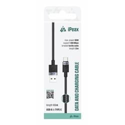 iPEAX textilní kabel USB-A / USB-C 1,5 m, USB 2.0, černý