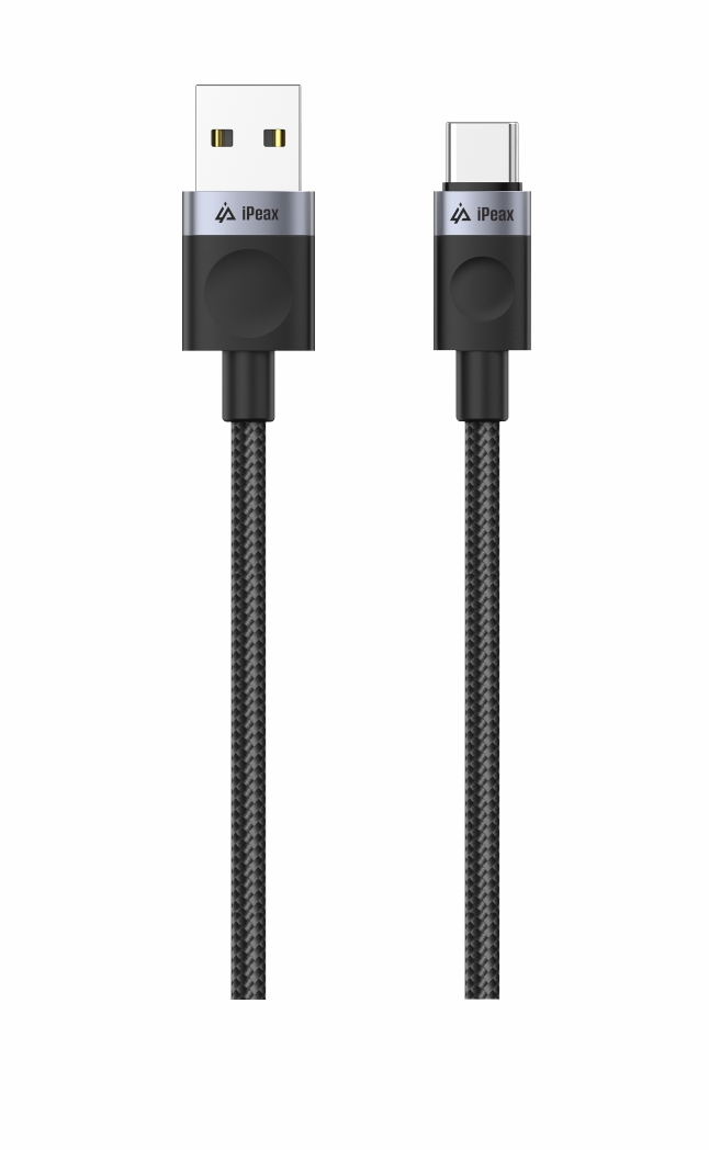 iPEAX textilní kabel USB-A / USB-C 1 m, USB 2.0, černý
