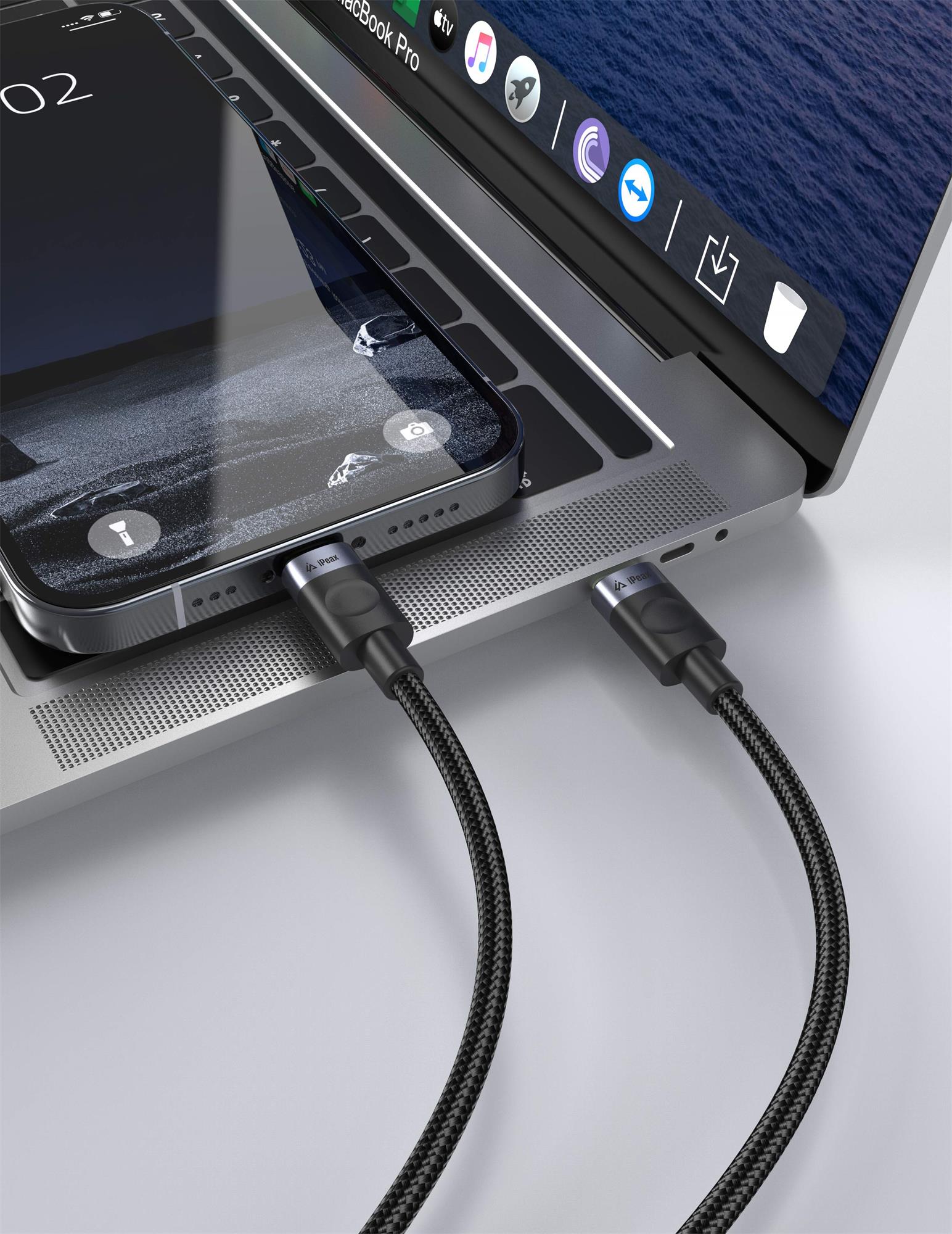 iPEAX textilní kabel USB-C / USB-C 1 m, USB 2.0, černý