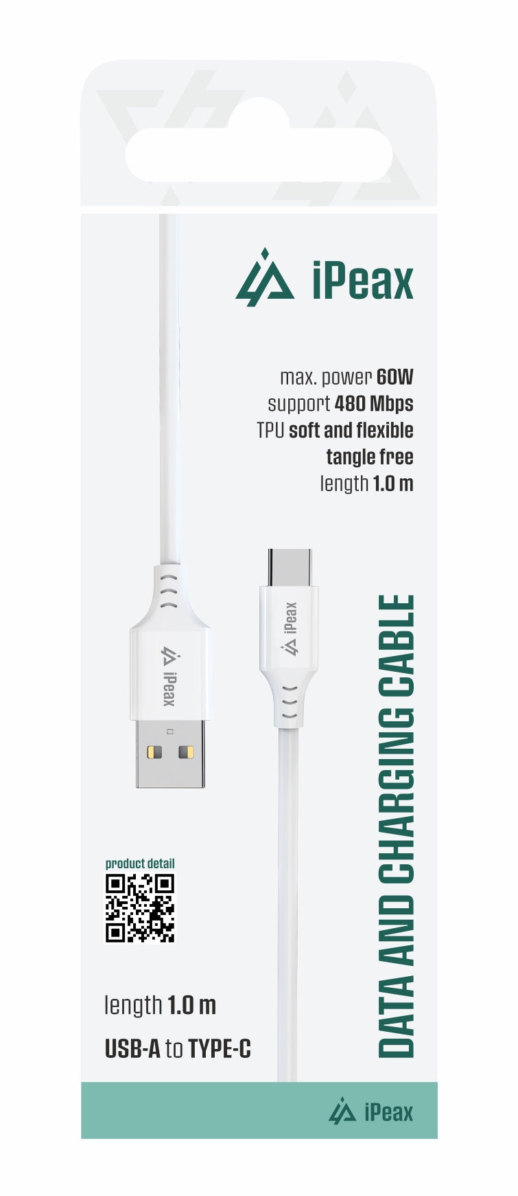 iPEAX TPU KABEL USB-A / USB-C 1M, USB 2.0 BÍLÝ