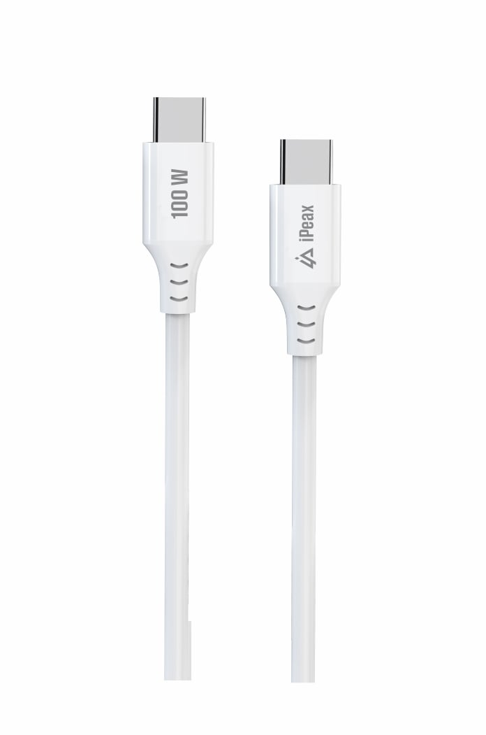 iPEAX TPU kábel USB-C / USB-C 1,5 m, 5 A, 100 W, biely