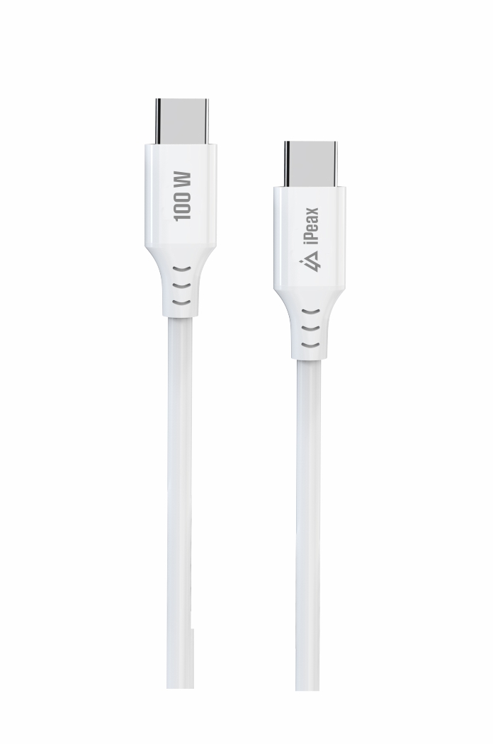 iPEAX TPU kabel USB-C / USB-C 1,5 m, 5 A, 100 W, bílý