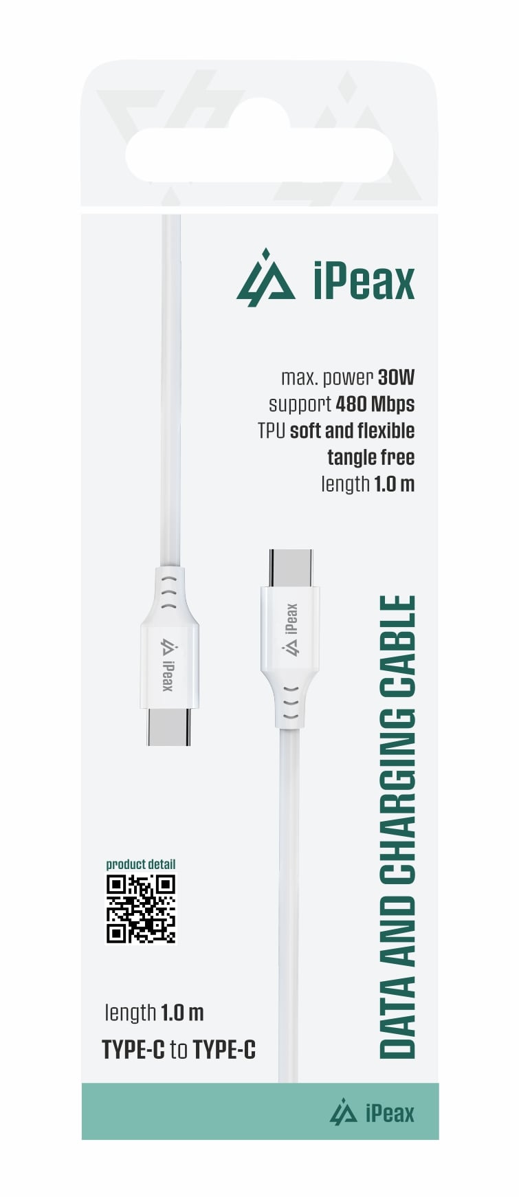 iPEAX TPU kábel USB-C / USB-C 1 m, USB 2.0, biely