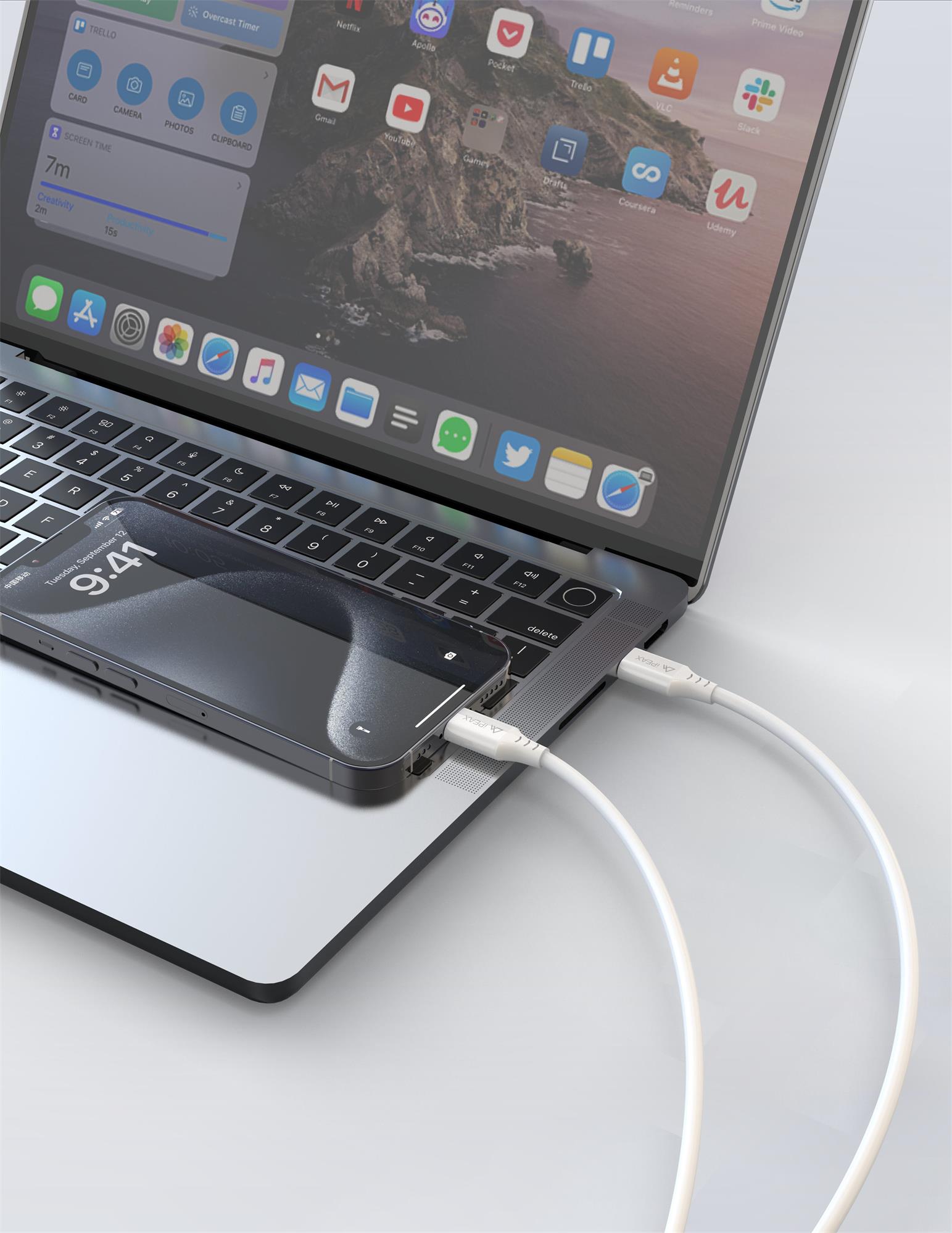 iPEAX TPU kabel USB-C / USB-C 1 m, USB 2.0, bílý