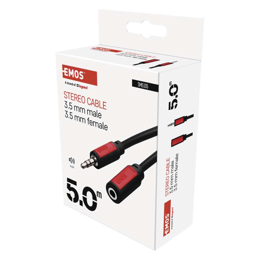 JACK kábel 3,5 mm stereo, vidlica - 3,5 mm zásuvka 5 m