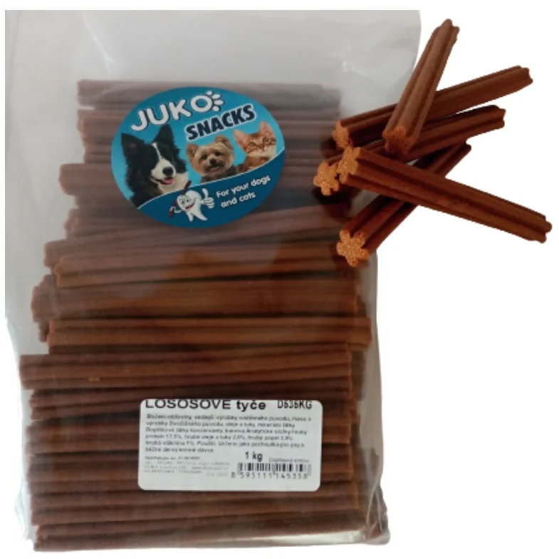 JUKO Snacks Lososové tyče 1 kg (cca 83 ks)