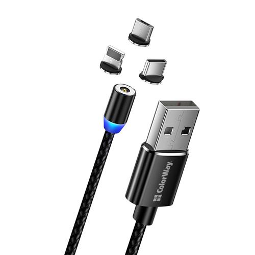 Kábel ColorWay 3v1 USB - Lightning, microUSB a USB-C 1 m, magnetický