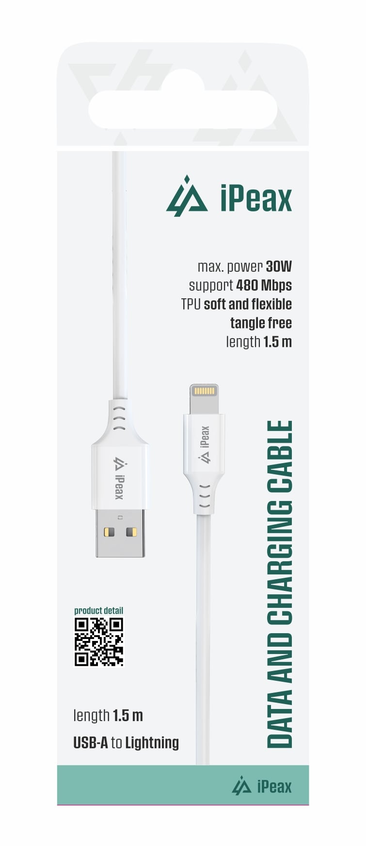 Kábel iPEAX TPU USB-A / Lightning 1,5 m, USB 2.0, biely