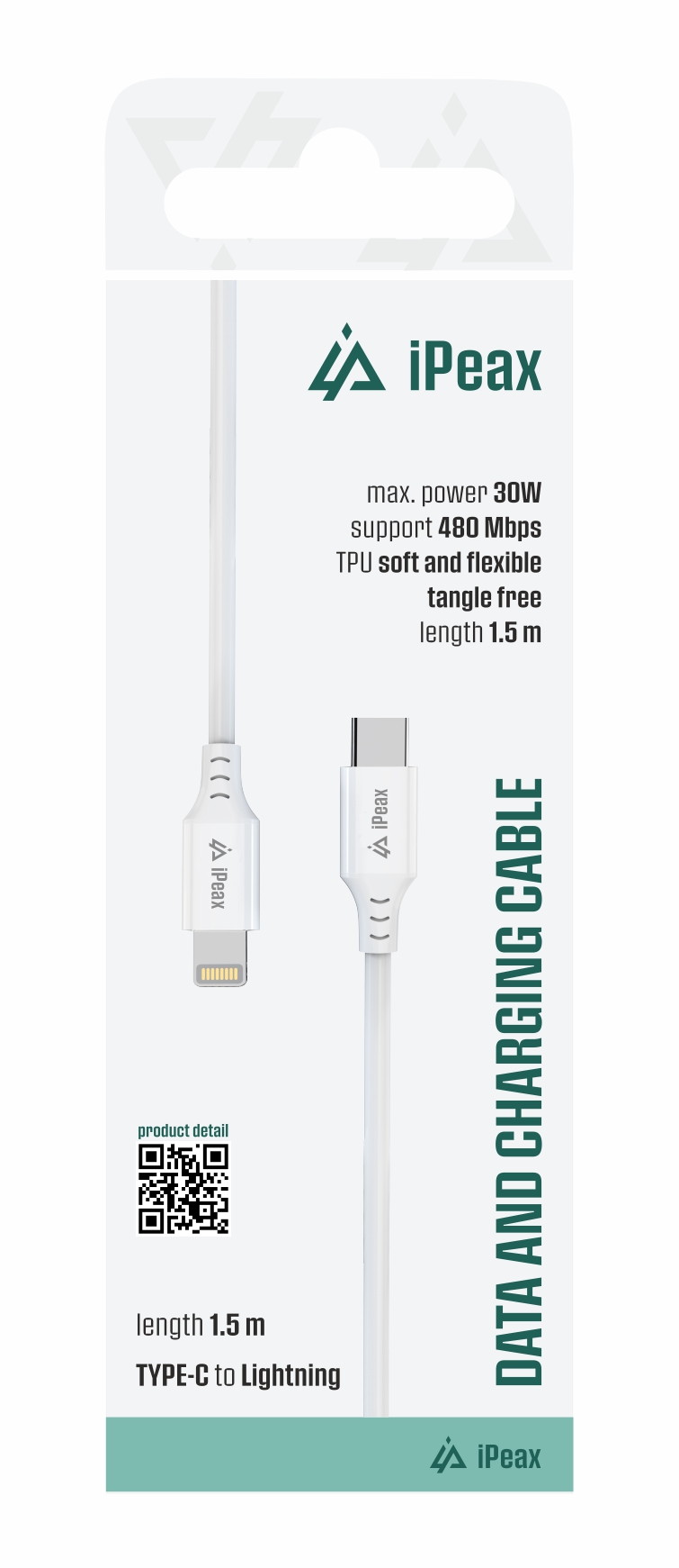 Kábel iPEAX TPU USB-C / Lightning 1,5 m, USB 2.0, biely